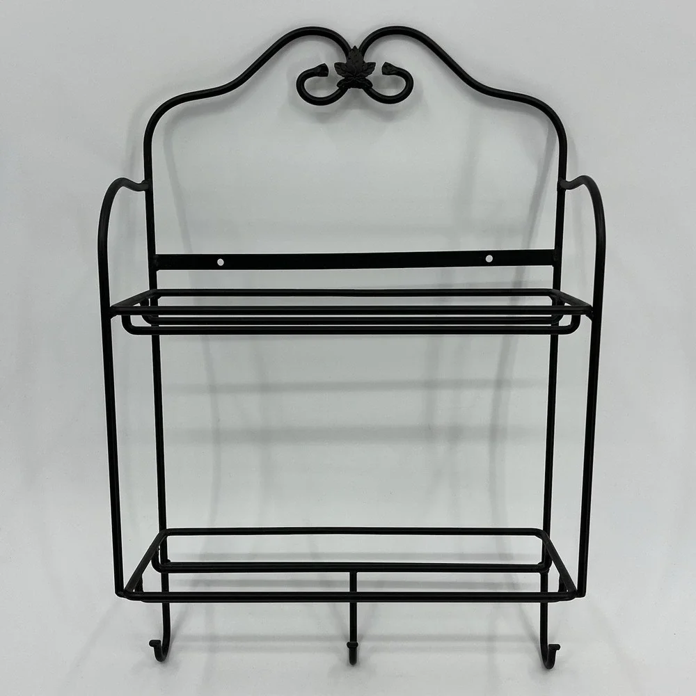 Longaberger Wrought Iron Two Shelf Envelope Basket Wall Shelf with Hooks